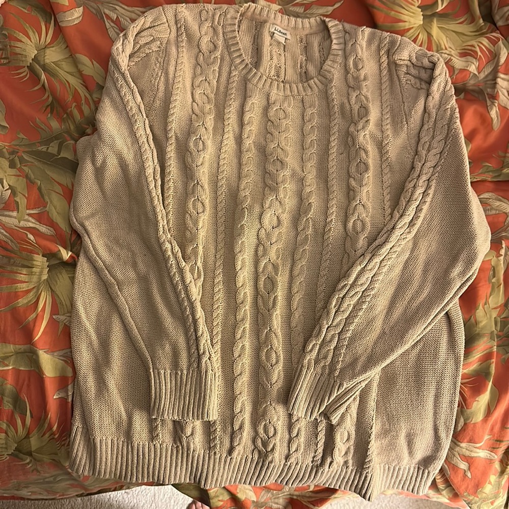 LL Bean Fisherman Sweater in Khaki Tan sz 3X